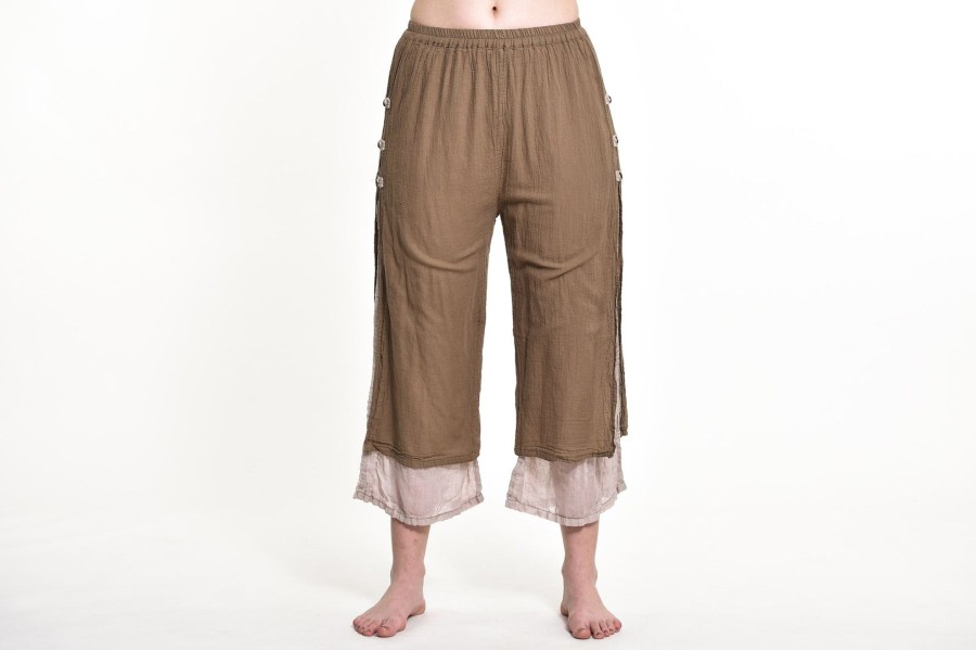 Women HaremPants | Women'S Cotton Double Layers Cropped Pants In Solid Brown