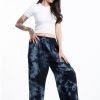 Women HaremPants | Tie Dye Drawstring Women'S Yoga Massage Pants In Black