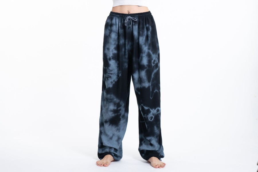 Women HaremPants | Tie Dye Drawstring Women'S Yoga Massage Pants In Black