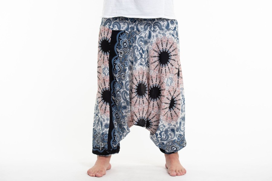 Plus Size HaremPants | Plus Size Paisley Mandalas Drop Crotch Men'S Harem Pants In Silver Gray