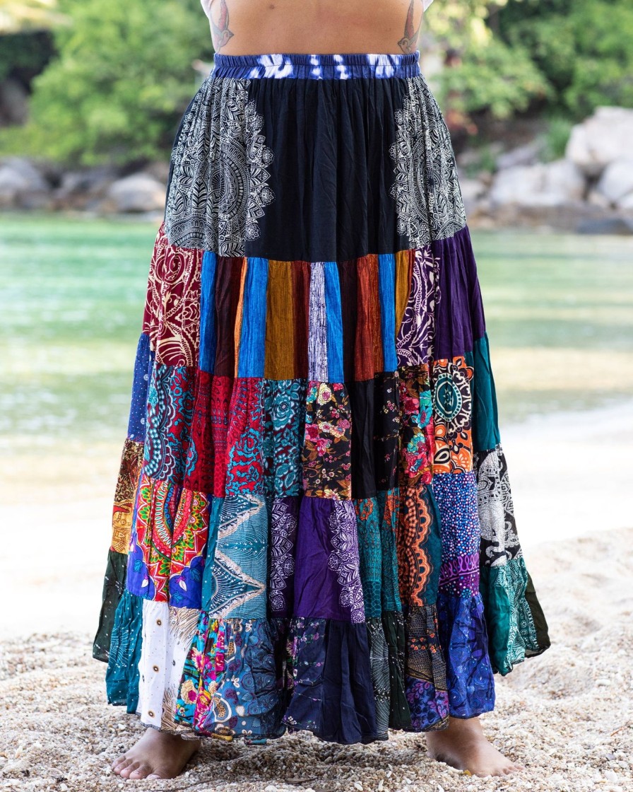 Plus Size HaremPants | Plus Size Patchwork Long Skirt In Prints Multi