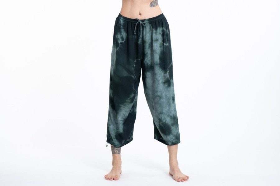 Women HaremPants | Women'S Tie Dye Drawstring Yoga Massage Cropped Pants In Dark Teal