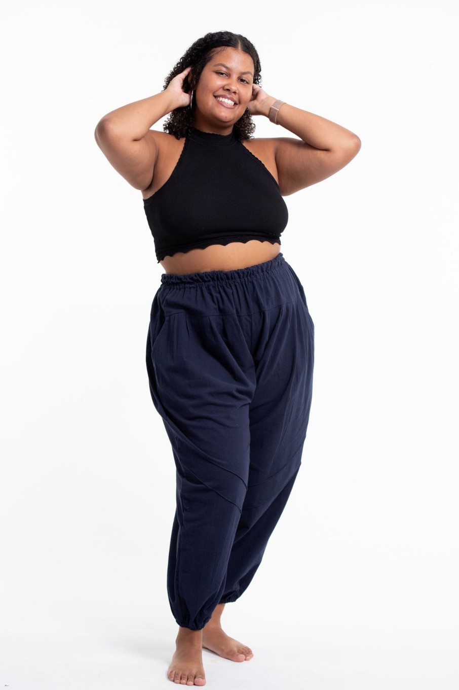 Women HaremPants | Plus Size Genie Women'S Cotton Harem Pants In Navy