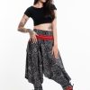 Women HaremPants | Swirls Prints Thai Hill Tribe Fabric Women'S Harem Pants With Ankle Straps In Black