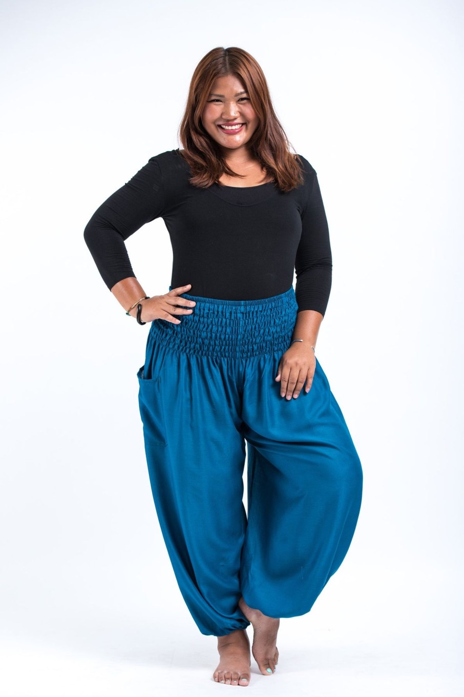 Plus Size HaremPants | Plus Size Solid Color Women'S Harem Pants In Aqua Blue