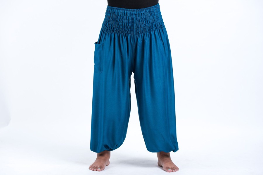 Plus Size HaremPants | Plus Size Solid Color Women'S Harem Pants In Aqua Blue