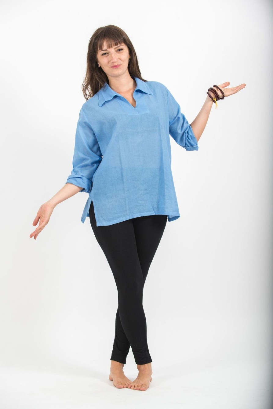 Women HaremPants | Womens Yoga Shirts Collar V Neck In Blue