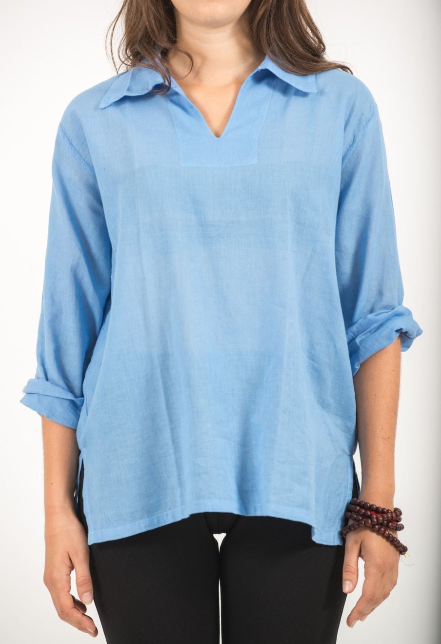 Women HaremPants | Womens Yoga Shirts Collar V Neck In Blue