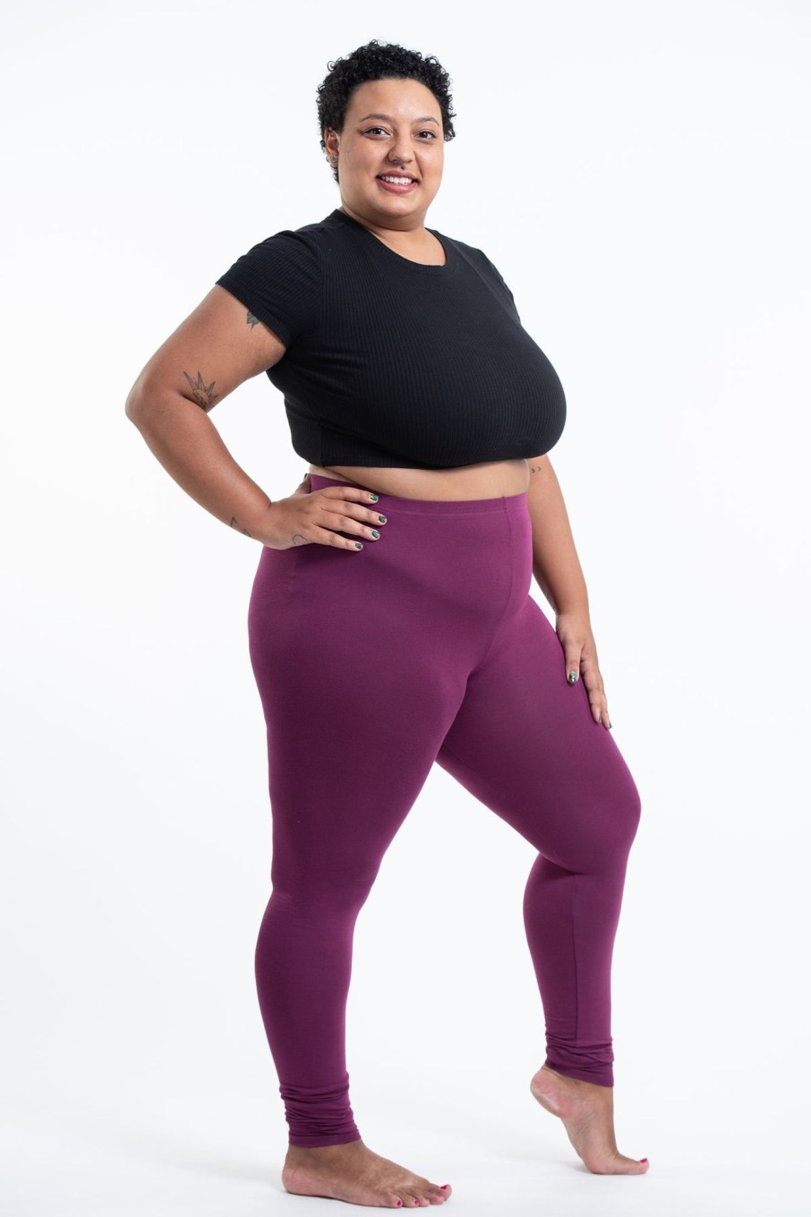 Plus Size HaremPants | Plus Size Solid Color Cotton Leggings In Purple