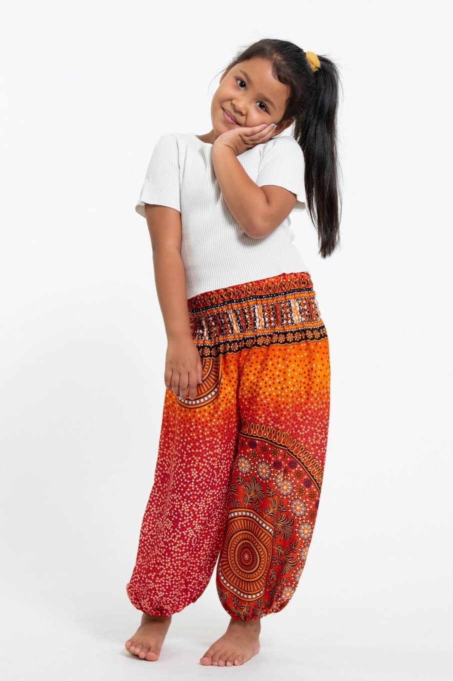 Kids HaremPants | Tribal Chakras Kids Harem Pants In Orange