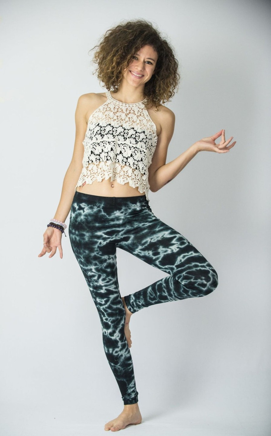 Women HaremPants | Marble Tie Dye Cotton Leggings In Dark Teal