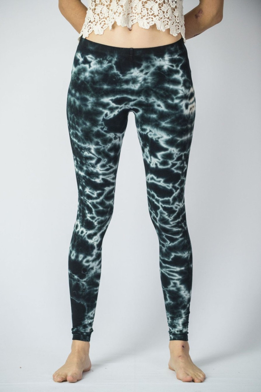 Women HaremPants | Marble Tie Dye Cotton Leggings In Dark Teal