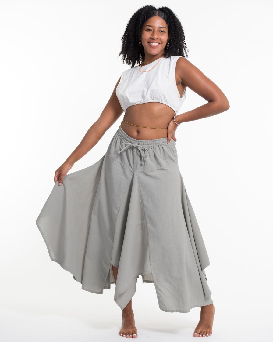 Women HaremPants | Solid Color Cotton Handkerchief Midi Skirt In Gray