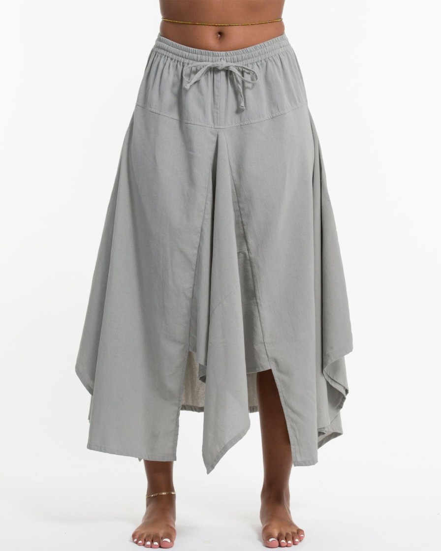 Women HaremPants | Solid Color Cotton Handkerchief Midi Skirt In Gray