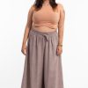 Plus Size HaremPants | Plus Size Women'S Linen Cotton Blend Palazzo Pants In Brown