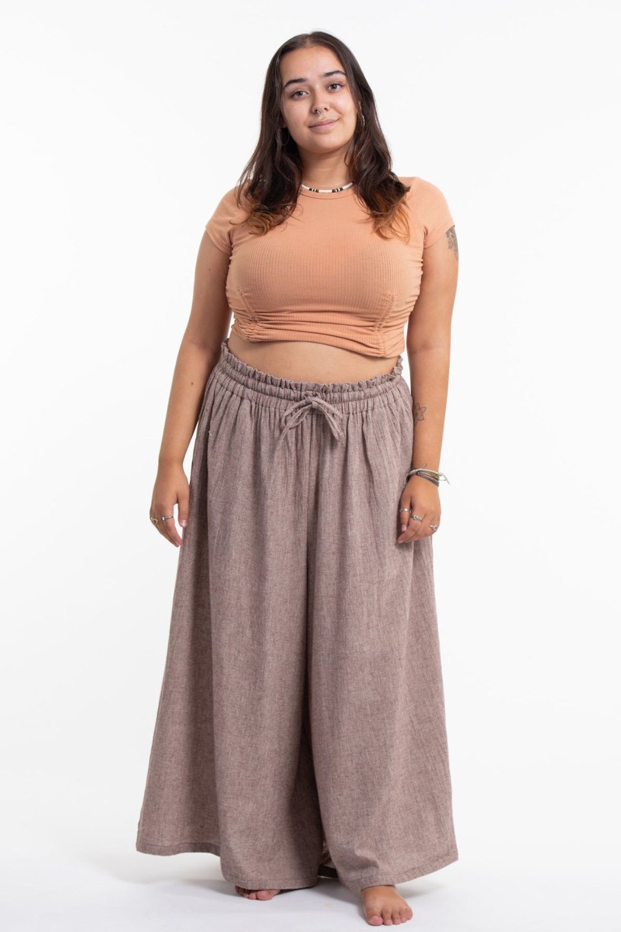 Plus Size HaremPants | Plus Size Women'S Linen Cotton Blend Palazzo Pants In Brown