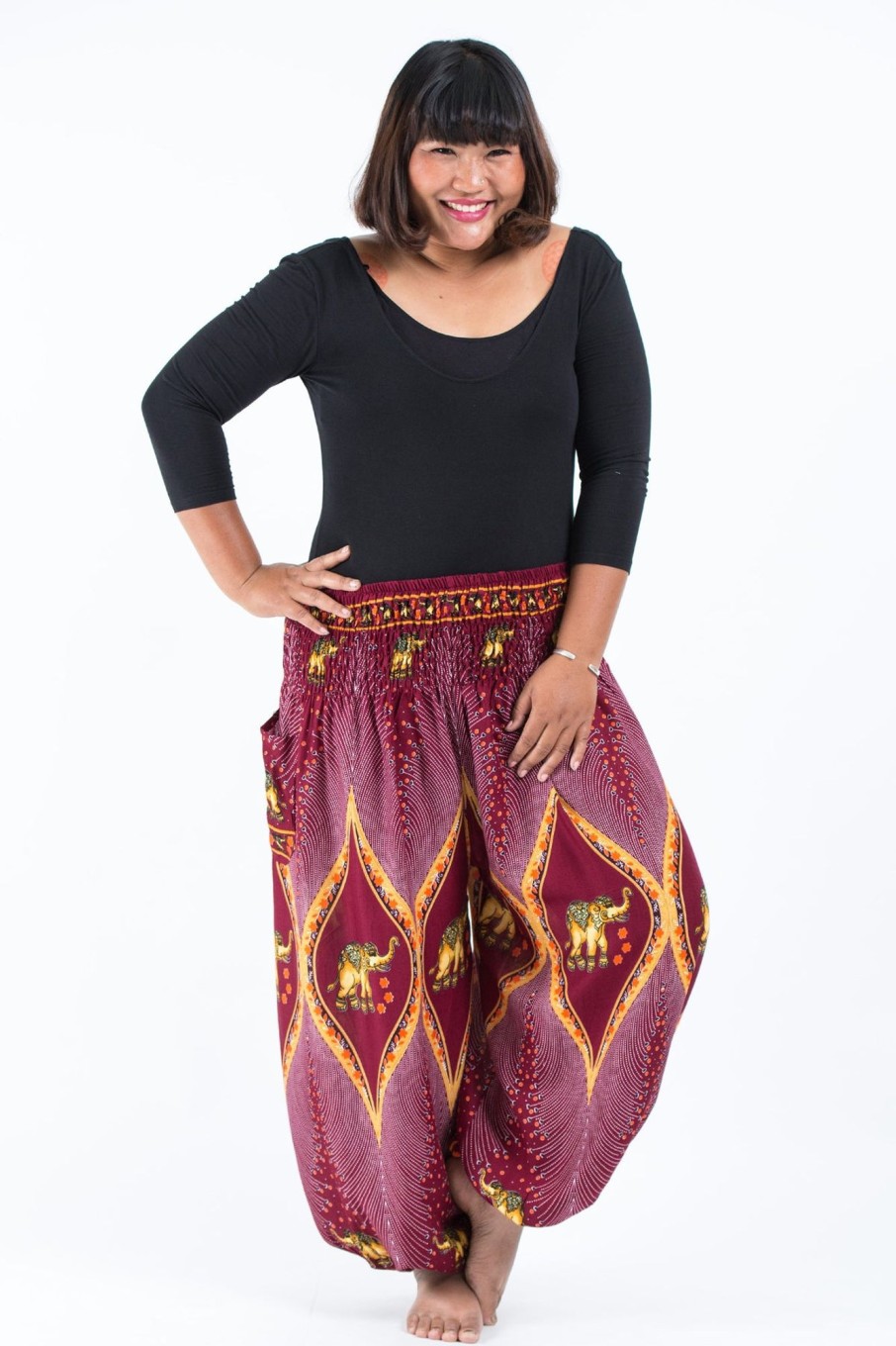 Plus Size HaremPants | Plus Size Peacock Elephant Women'S Elephant Pants In Red