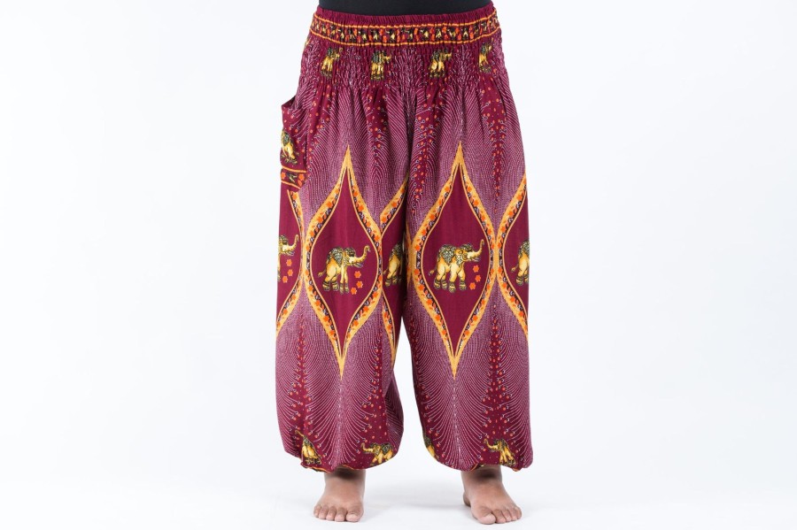 Plus Size HaremPants | Plus Size Peacock Elephant Women'S Elephant Pants In Red