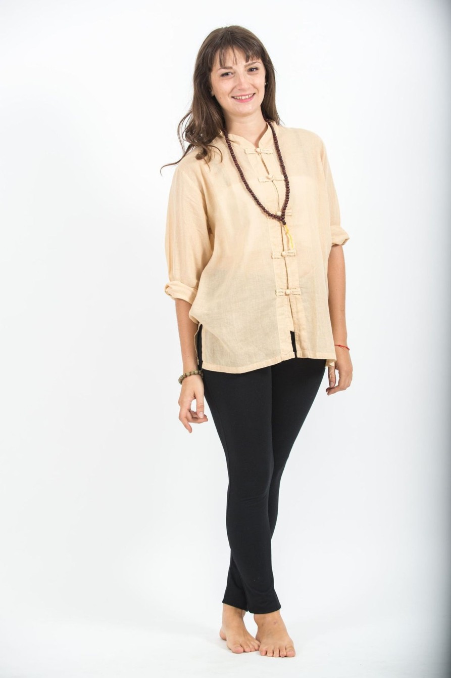 Women HaremPants | Womens Yoga Shirts Chinese Collared In Cream