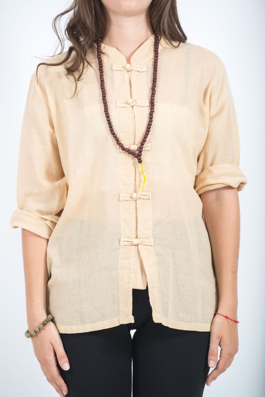 Women HaremPants | Womens Yoga Shirts Chinese Collared In Cream