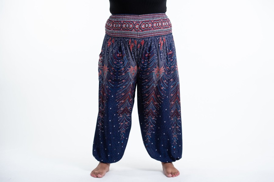 Plus Size HaremPants | Plus Size Peacock Feathers Women'S Harem Pants In Blue