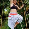 Women HaremPants | Plus Size Traditional Prints Thai Hill Tribe Fabric Women'S Harem Pants With Ankle Straps In White