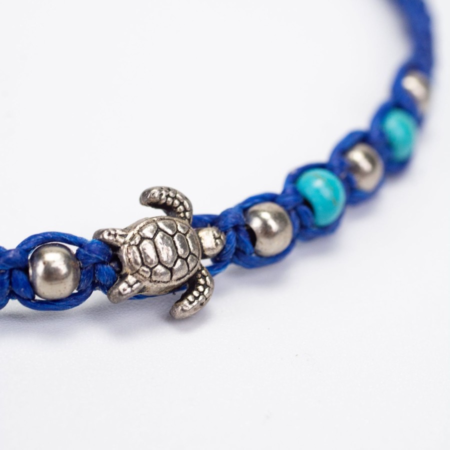 Accessories HaremPants | Turquoise And Silver Beads Bracelet With Turtle Silver Charm In Blue