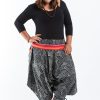 Plus Size HaremPants | Plus Size Swirls Prints Thai Hill Tribe Fabric Women Harem Pants With Ankle Straps In Black