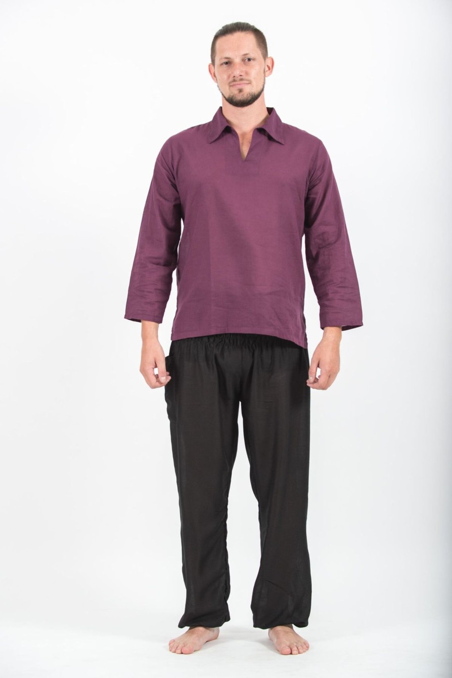 Men HaremPants | Mens Yoga Shirts Collar V Neck In Purple