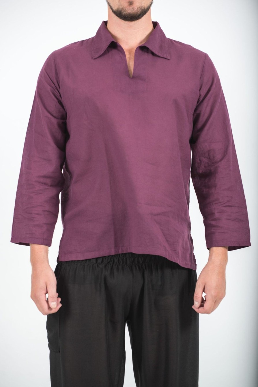 Men HaremPants | Mens Yoga Shirts Collar V Neck In Purple