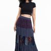 Women HaremPants | Patchwork Long Skirt In Dark Gray