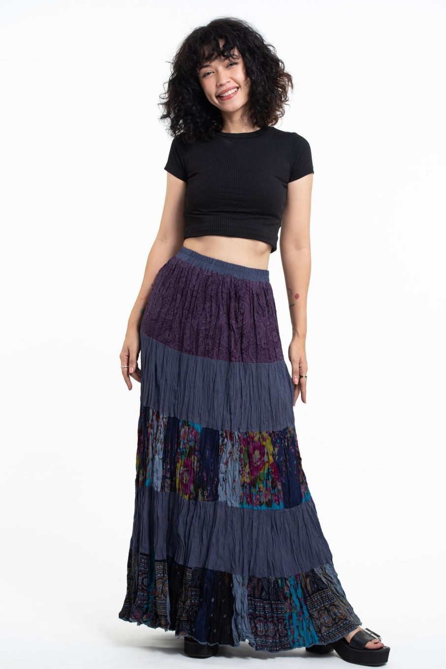 Women HaremPants | Patchwork Long Skirt In Dark Gray