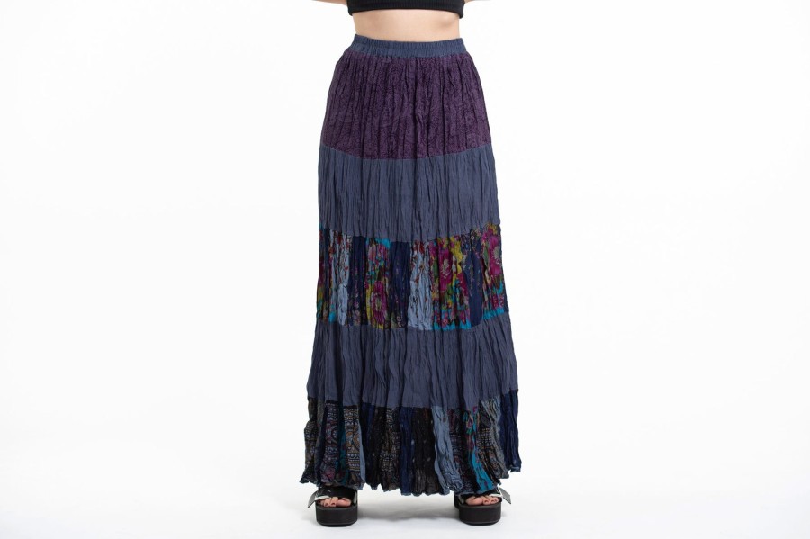 Women HaremPants | Patchwork Long Skirt In Dark Gray