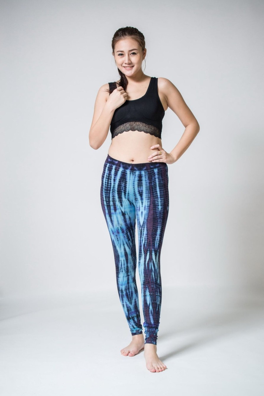 Women HaremPants | Lightning Stripes Tie Dye Cotton Leggings In Indigo