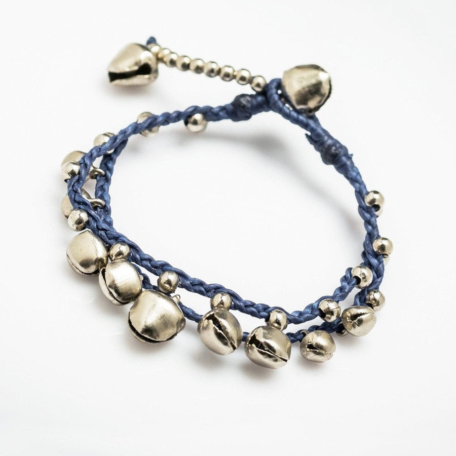 Accessories HaremPants | Silver Color Bell Waxed Cotton Bracelets In Blue