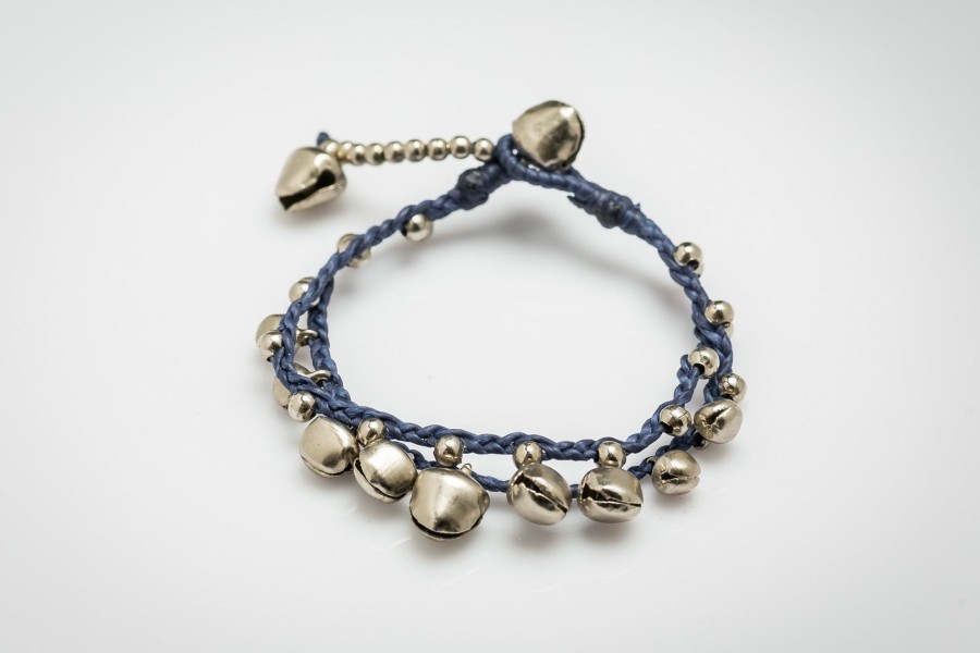 Accessories HaremPants | Silver Color Bell Waxed Cotton Bracelets In Blue