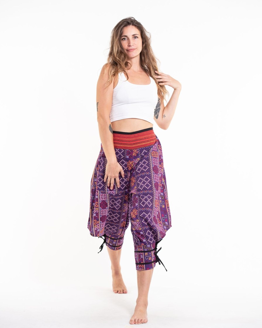 Women HaremPants | Clovers Thai Hill Tribe Fabric Women'S Harem Pants With Ankle Straps In Violet