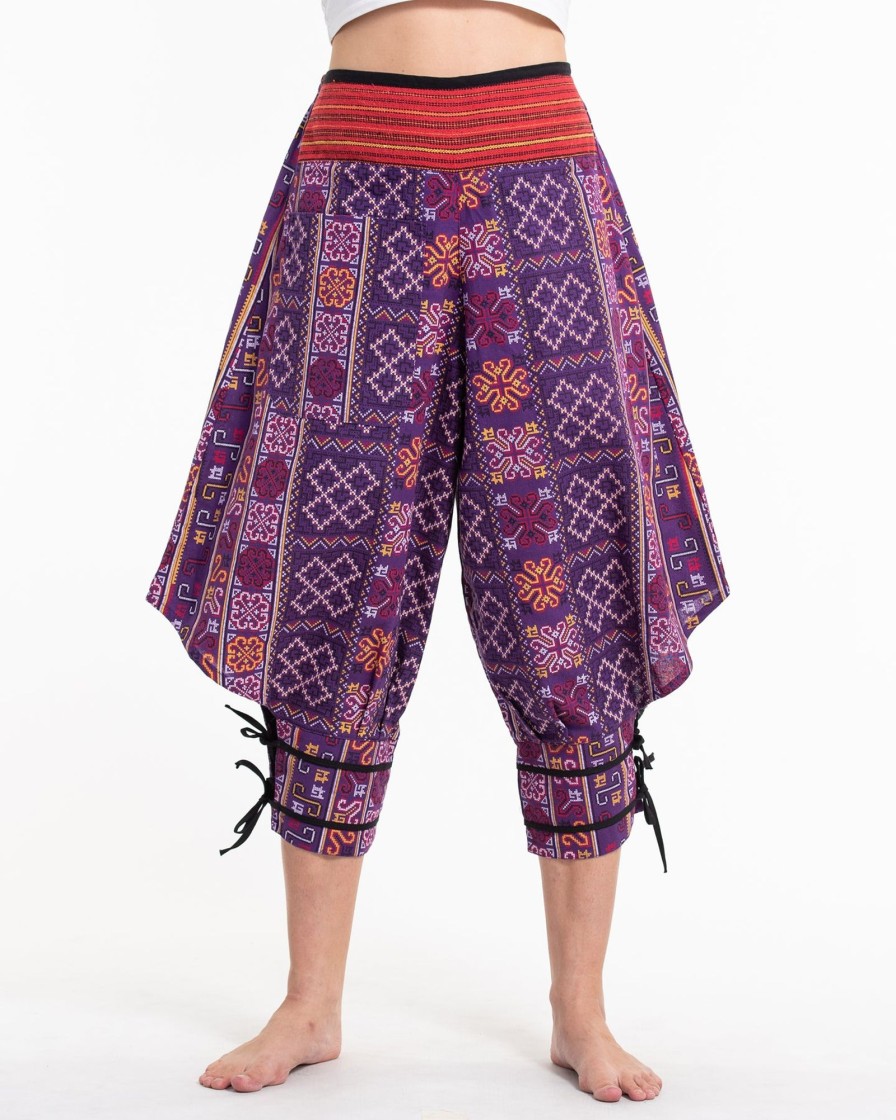 Women HaremPants | Clovers Thai Hill Tribe Fabric Women'S Harem Pants With Ankle Straps In Violet