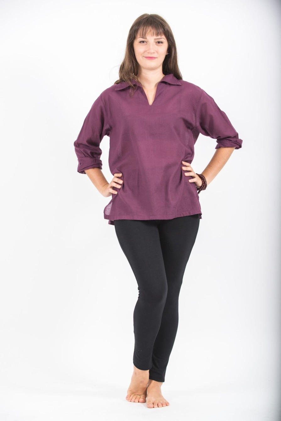 Women HaremPants | Womens Yoga Shirts Collar V Neck In Purple