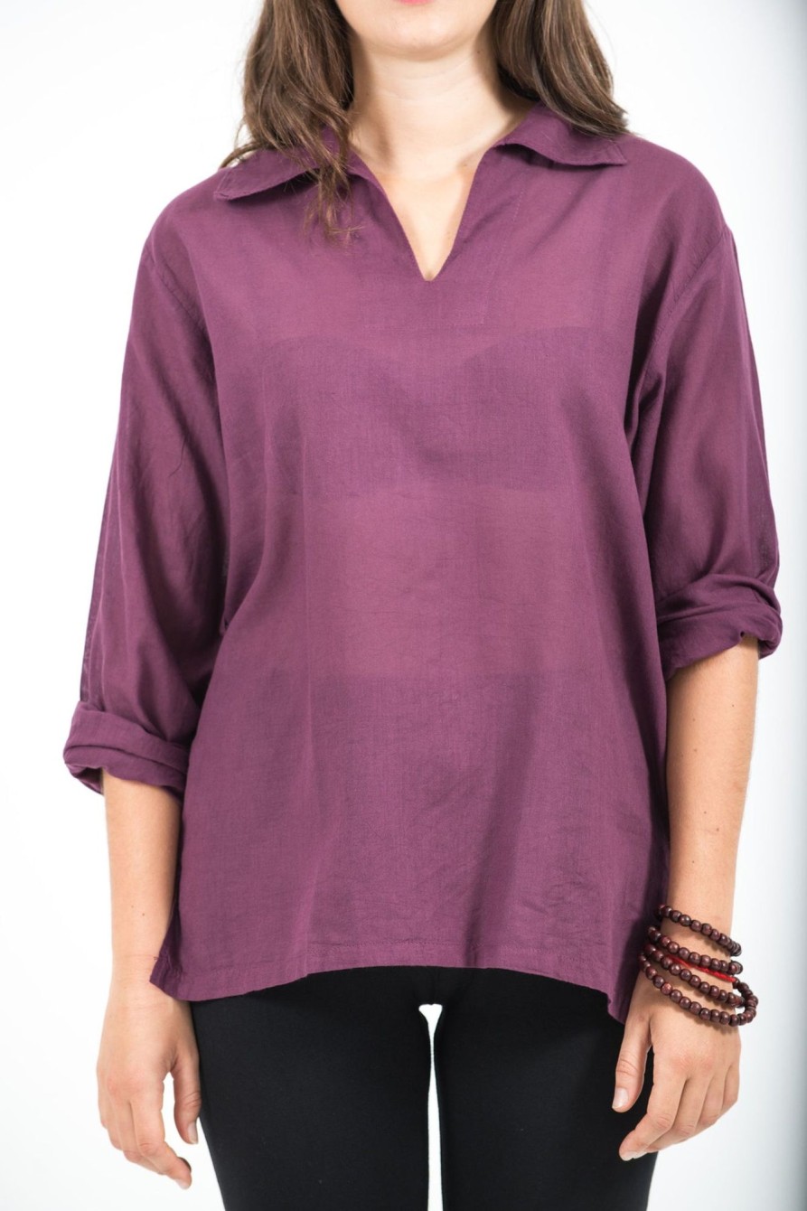 Women HaremPants | Womens Yoga Shirts Collar V Neck In Purple