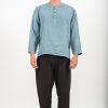 Men HaremPants | Mens Yoga Shirts No Collar With Coconut Buttons In Aqua