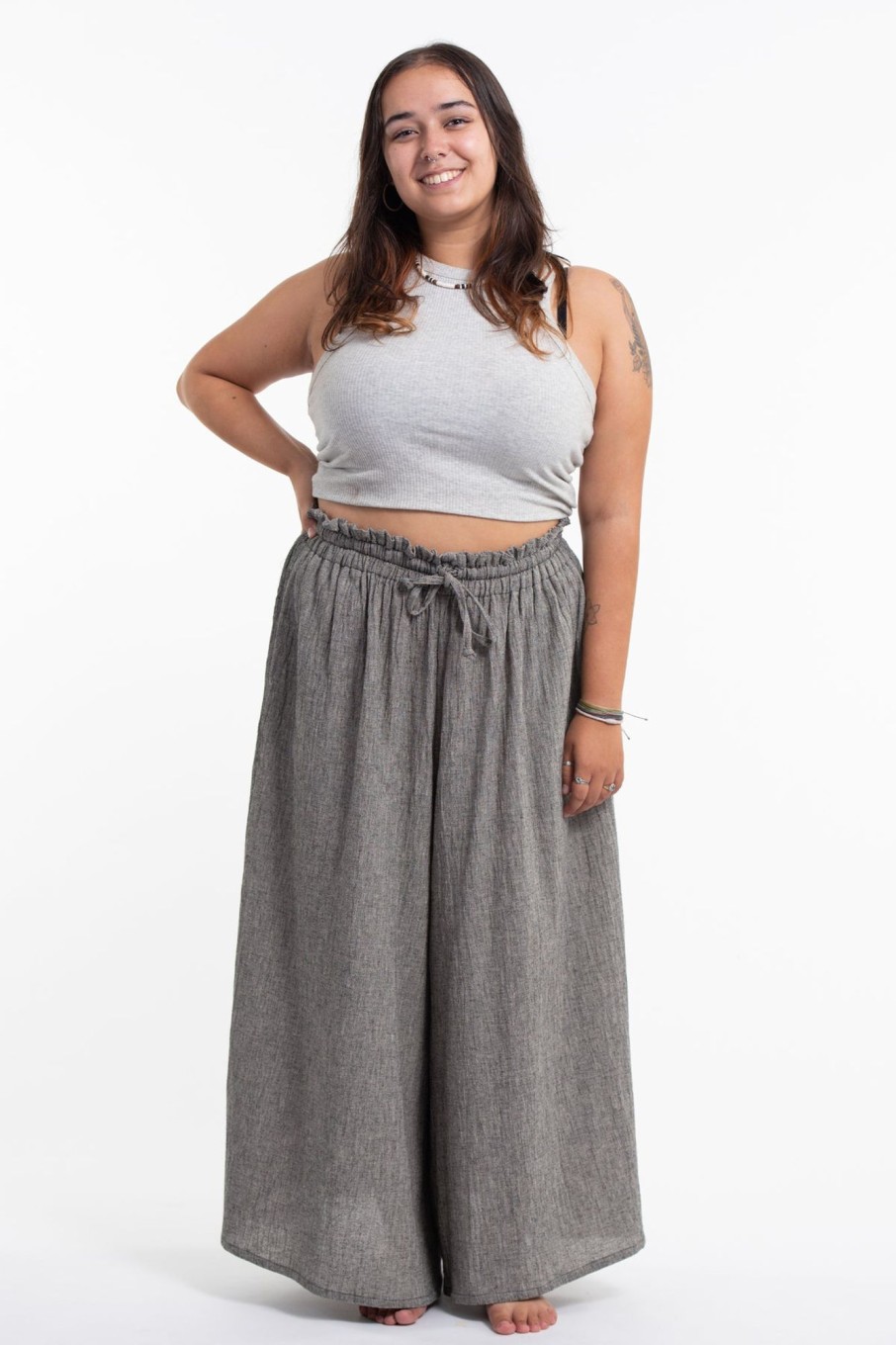 Plus Size HaremPants | Plus Size Women'S Linen Cotton Blend Palazzo Pants In Black