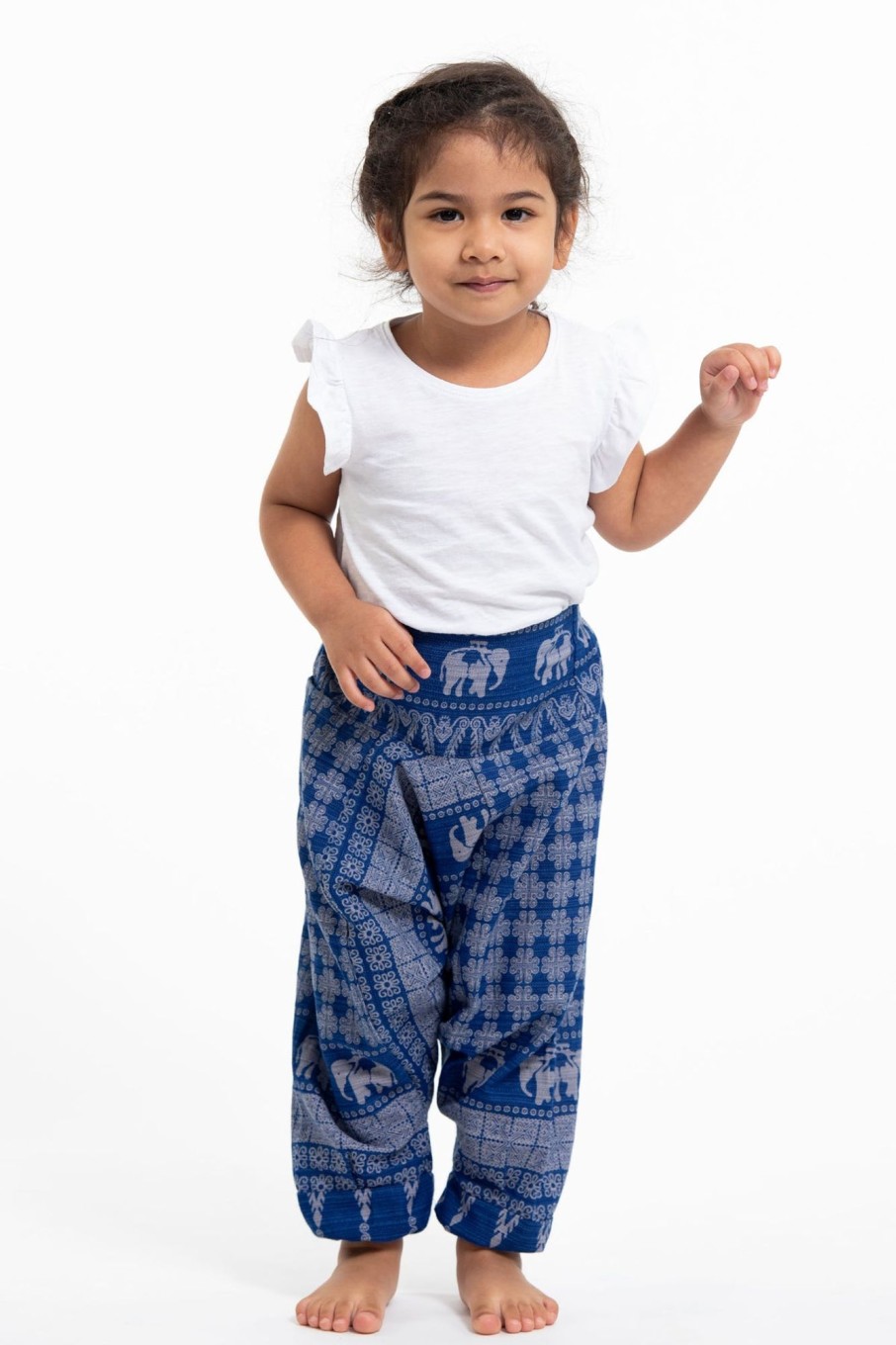 Kids HaremPants | Hill Tribe Elephant Kids Elephant Pants In Blue