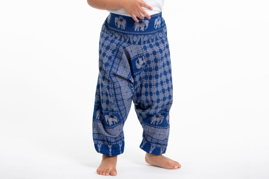 Kids HaremPants | Hill Tribe Elephant Kids Elephant Pants In Blue