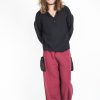 Men HaremPants | Thai Cotton Men Drawstring Pants With Hill Tribe Trim Red