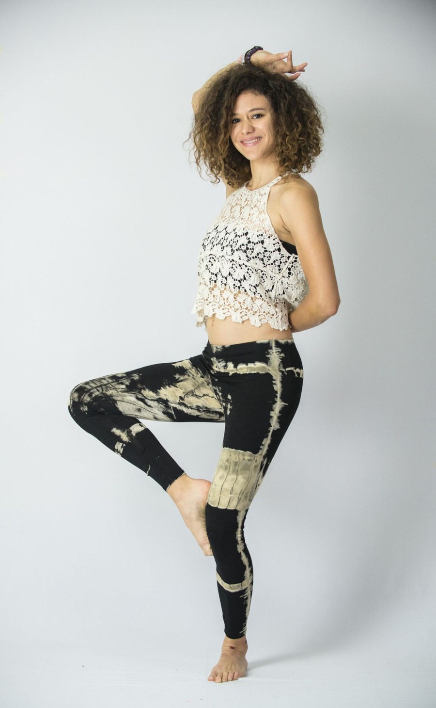 Women HaremPants | Patch Dye Tie Dye Cotton Leggings In Black/White