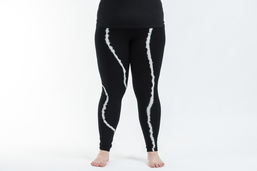 Plus Size HaremPants | Plus Size Black Tie Dye Cotton Leggings In Electra White Black/White