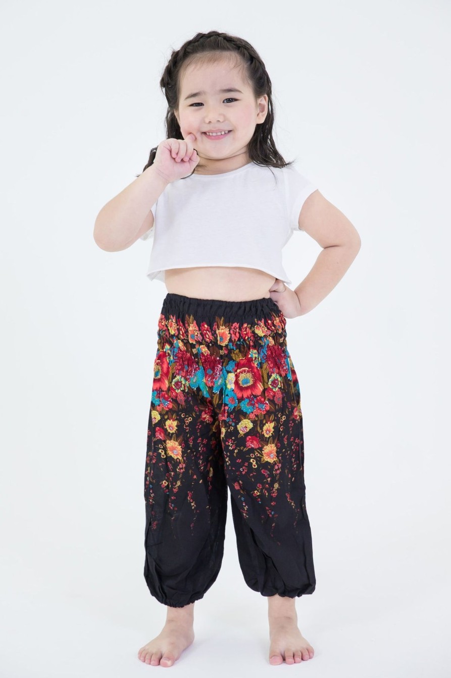 Kids HaremPants | Floral Kids Harem Pants In Black