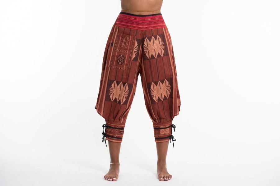 Women HaremPants | Thai Hill Tribe Fabric Women Harem Pants With Ankle Straps In Brick Orange