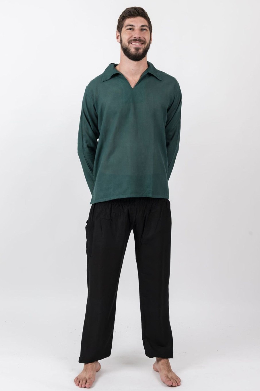 Men HaremPants | Mens Yoga Shirts Collar V Neck In Dark Teal